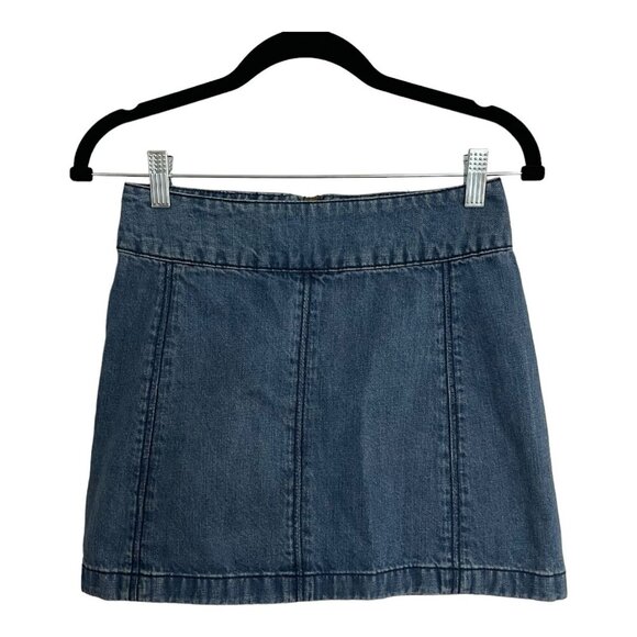 Free People Size 0 Zip to It Denim Mini Jean Skirt Chloe Wash Boho - Picture 4 of 10